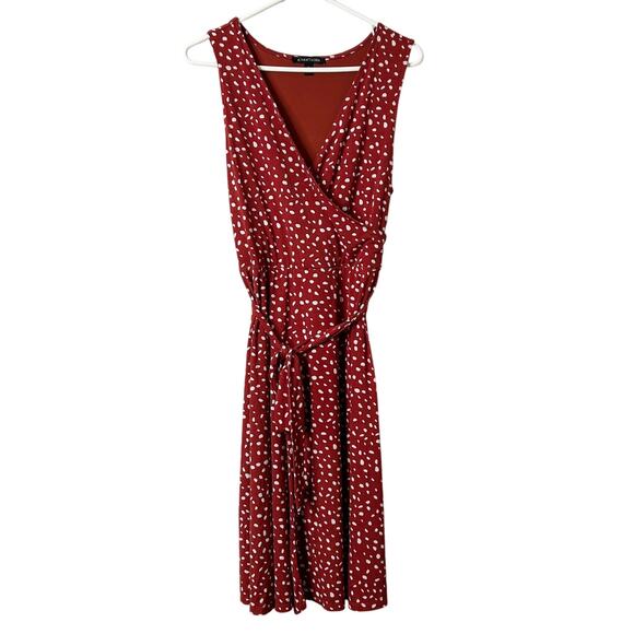41 Hawthorn Dress Kassidy Faux Wrap V-Neck Burnt Orange Dot Large Jersey Knit - Picture 1 of 9